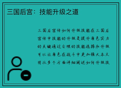 三国后宫：技能升级之道